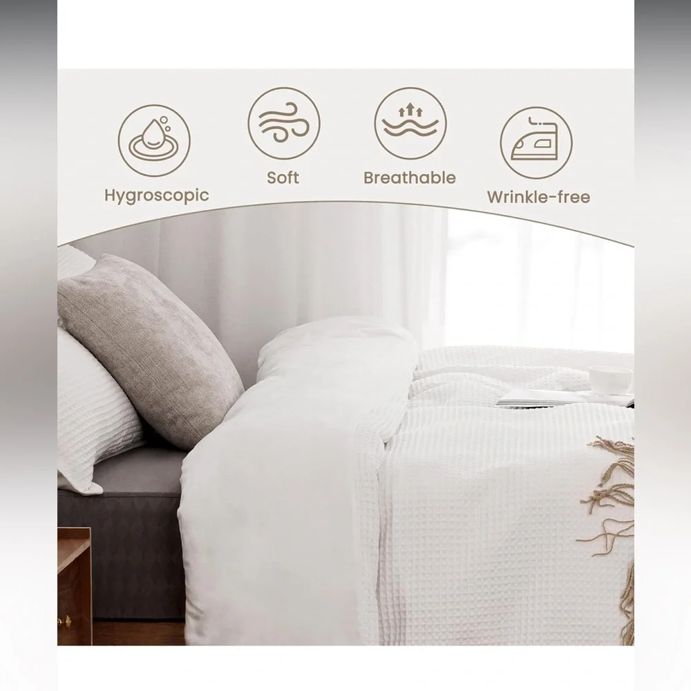VALUXE Duvet Cover Set Queen Size 100% Cotton,White Waffle Weave Soft